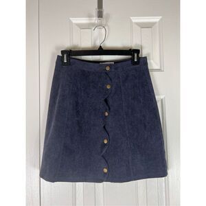 Love Riche Navy Corduroy Scalloped Button A line Mini Skirt Size Small
